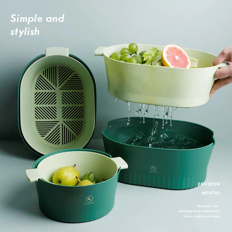 Double Layer 2-in-1 Multifunction Washing Bowl and Strainer Vegetable Fruit Plastic Creative Double Drain Basket