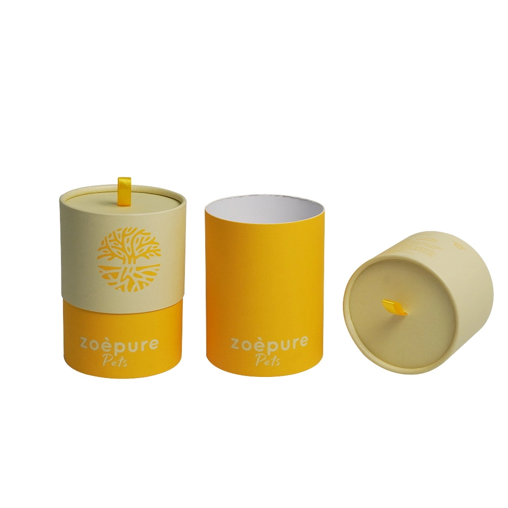 Firstsail 100% Recycled Yellow Kraft Material Candle Push up Paper Tube Packaging Seasoning Food Tea Coffee Powder Cylinder Box with Ribbon