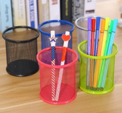 Metal Mesh Wire Desktop Hollow Storage Round/Square Pen Holders