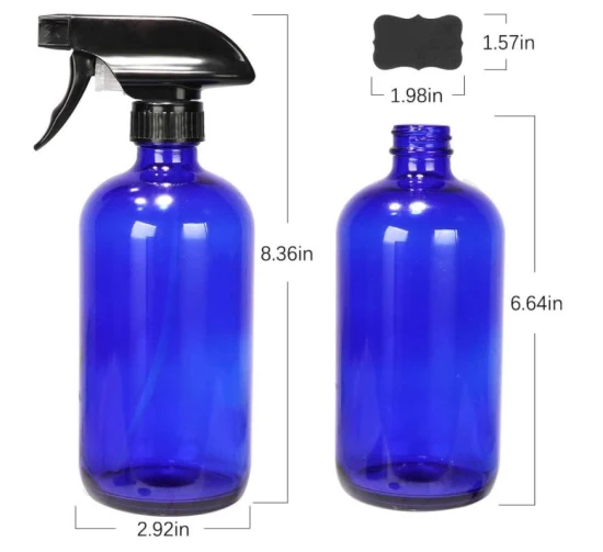 Wholesale 16oz Blue Clear Boston Round Glass Spray Bottle with Trigger Sprayer