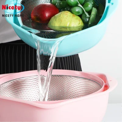 Double-Layer Multifunctional Kitchen Dedicated Plastic Washing Fruit and Vegetable Storage Stainless Steel Drain Basket