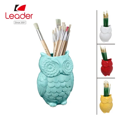 Wholesale Custom Paint Your Own Ceramic Owl Figurine Owl Pen Holder for Home Decoration